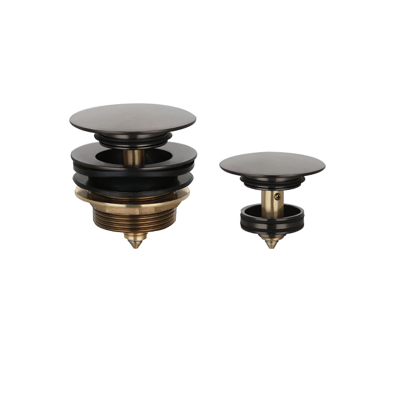 Lukka 40mm pop-up waste matte black and brass finish showing assembled waste and basket components by Tilemall