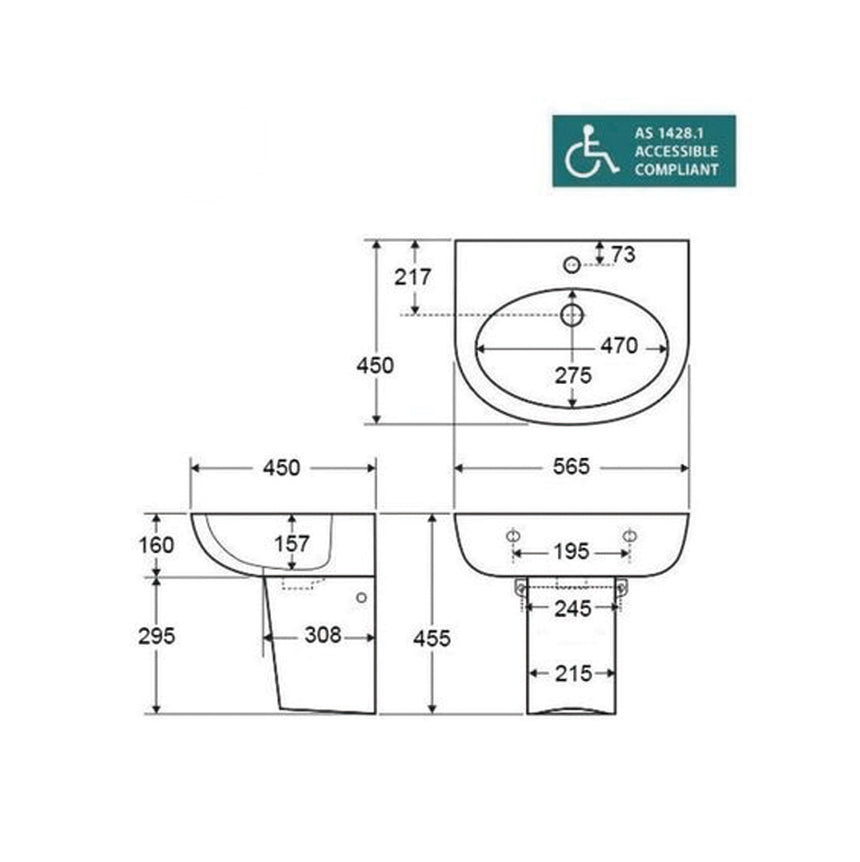 Lukka Carrida Fine Ceramic WH Care Basin Tap Hole Overflow, 32mm Waste by Tilemall