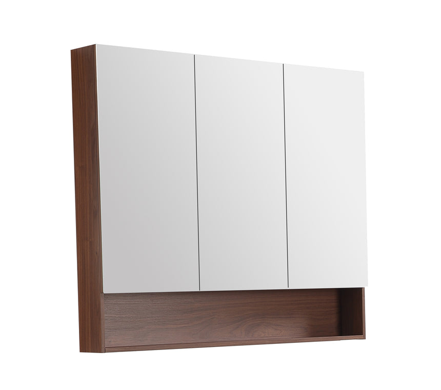 Lukka Clark Plywood Shaving Cabinet clark Plywood 900mm cabinet front showing three mirror door panels and mocha by Tilemall