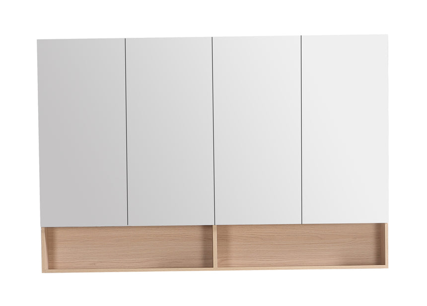 Lukka front elevation of Clark Plywood 1500x1000mm three-door shaving cabinet with white mirrored doors and sandy by Tilemall