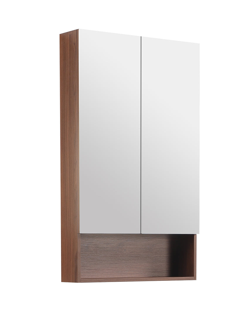 Lukka Clark Plywood shaving cabinet side view showing mocha oak woodmatte frame and white mirrored door panels by Tilemall