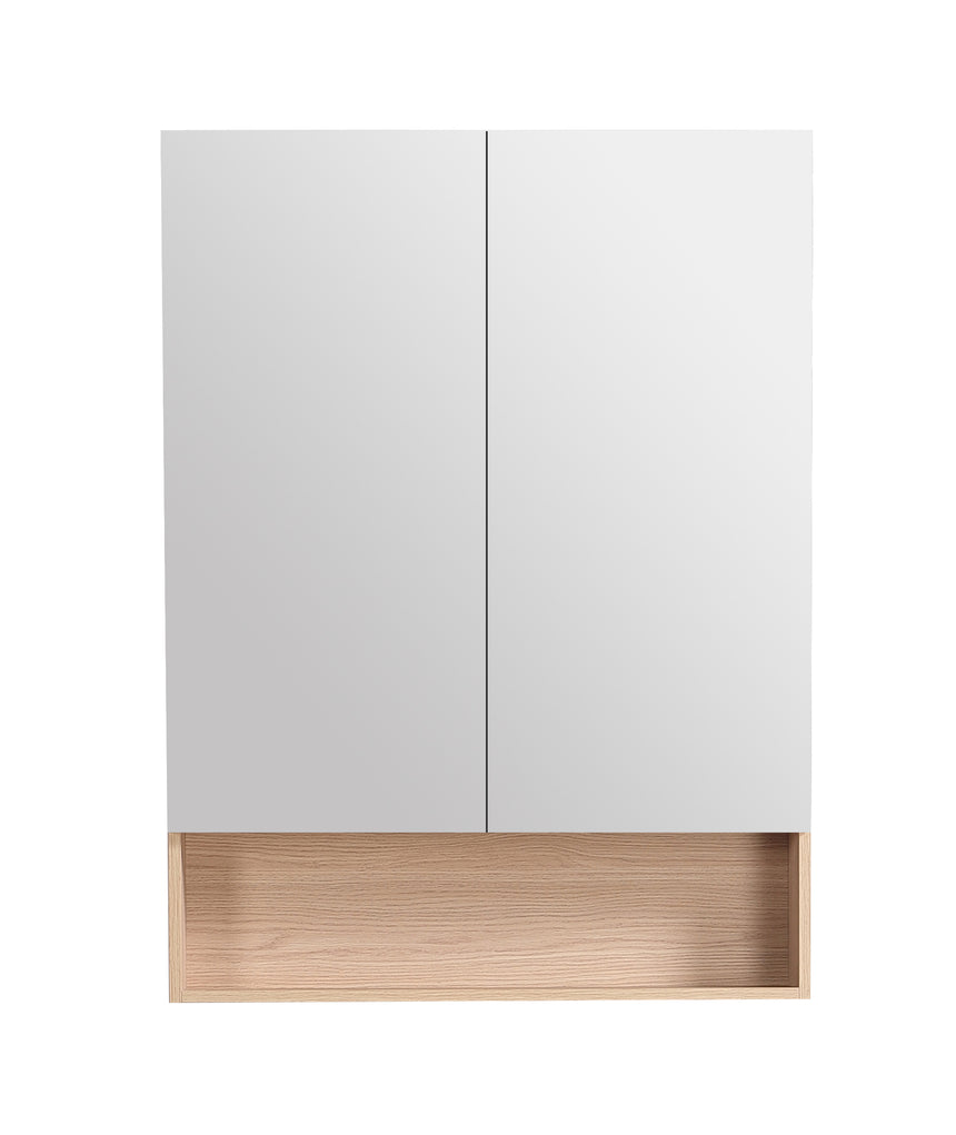 Front view of Lukka Clark Plywood shaving cabinet 750x1000mm closed doors with two white mirrored panels by Tilemall