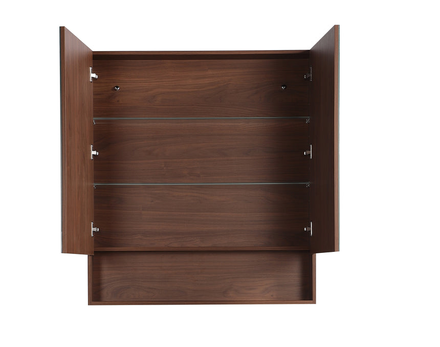 Lukka Clark Plywood Shaving Cabinet clark Plywood cabinet with doors open displaying interior mocha oak shelving by Tilemall