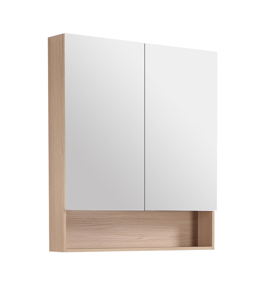 Lukka clark Plywood 750mm shaving cabinet side angle view with white mirror doors and timber frame by Tilemall