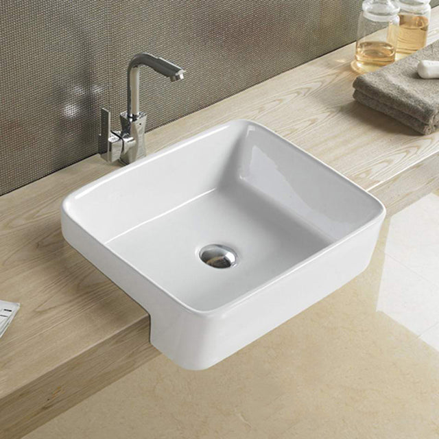 Lukka Kliff 480x377mm 480x377x135mm gloss white ceramic semi-recess basin installed in bathroom vanity by Tilemall