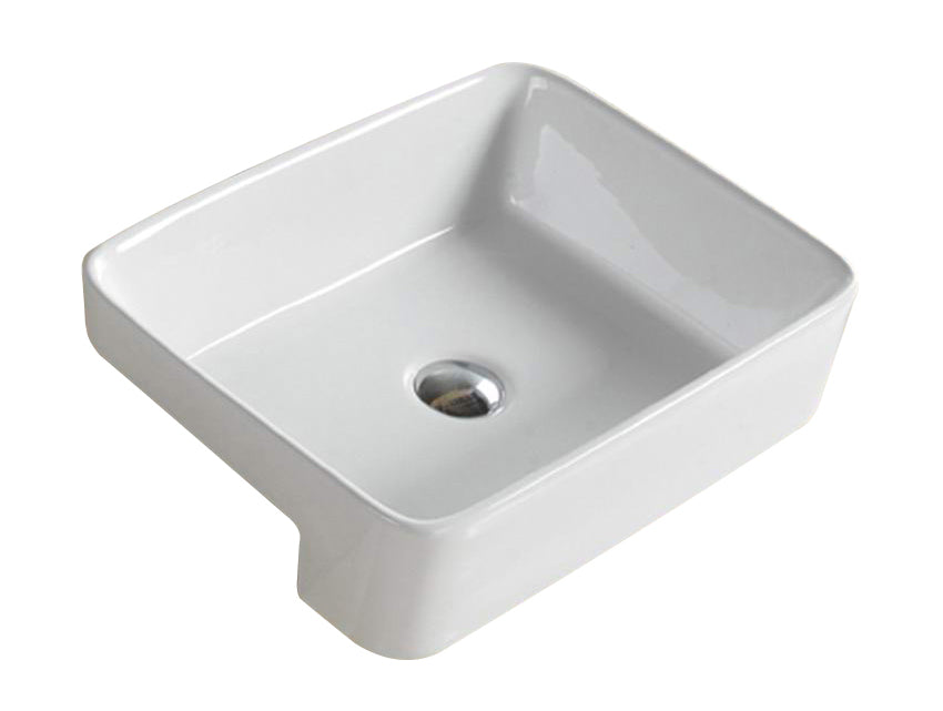Lukka Kliff 480x377mm gloss white ceramic semi-recess basin, front and side view by Tilemall