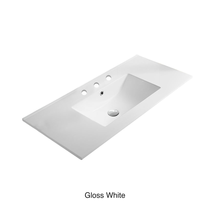 Crete Fine Ceramic Counter Top 3 Tap Hole Gloss white with Overflow 1200mm