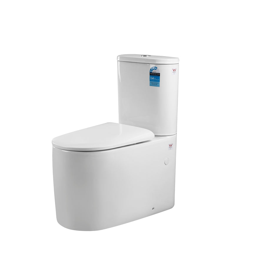 Lukka Devito white porcelain toilet suite angled view with open lid and closed seat by Tilemall
