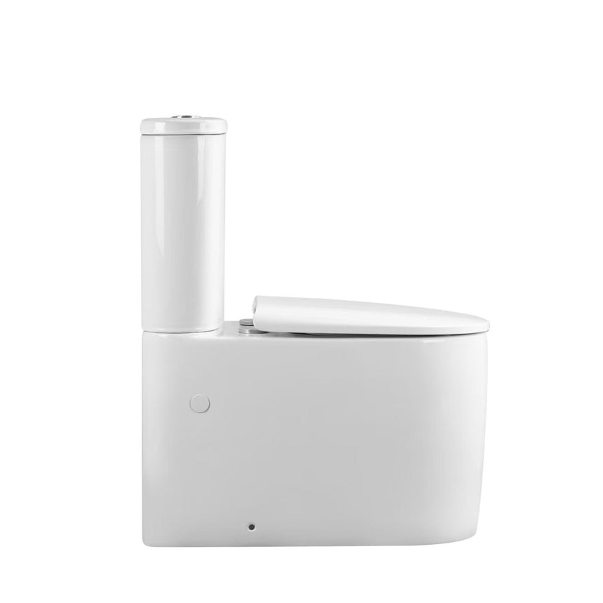 Lukka Devito white porcelain toilet suite side view showing cistern and curved bowl by Tilemall