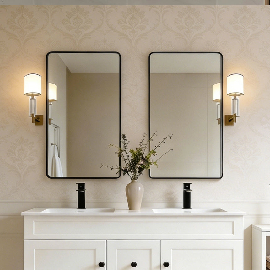 Framed Mirror 450x900mm two Lukka Recta matte black framed mirrors installed in bathroom above white vanity by Tilemall