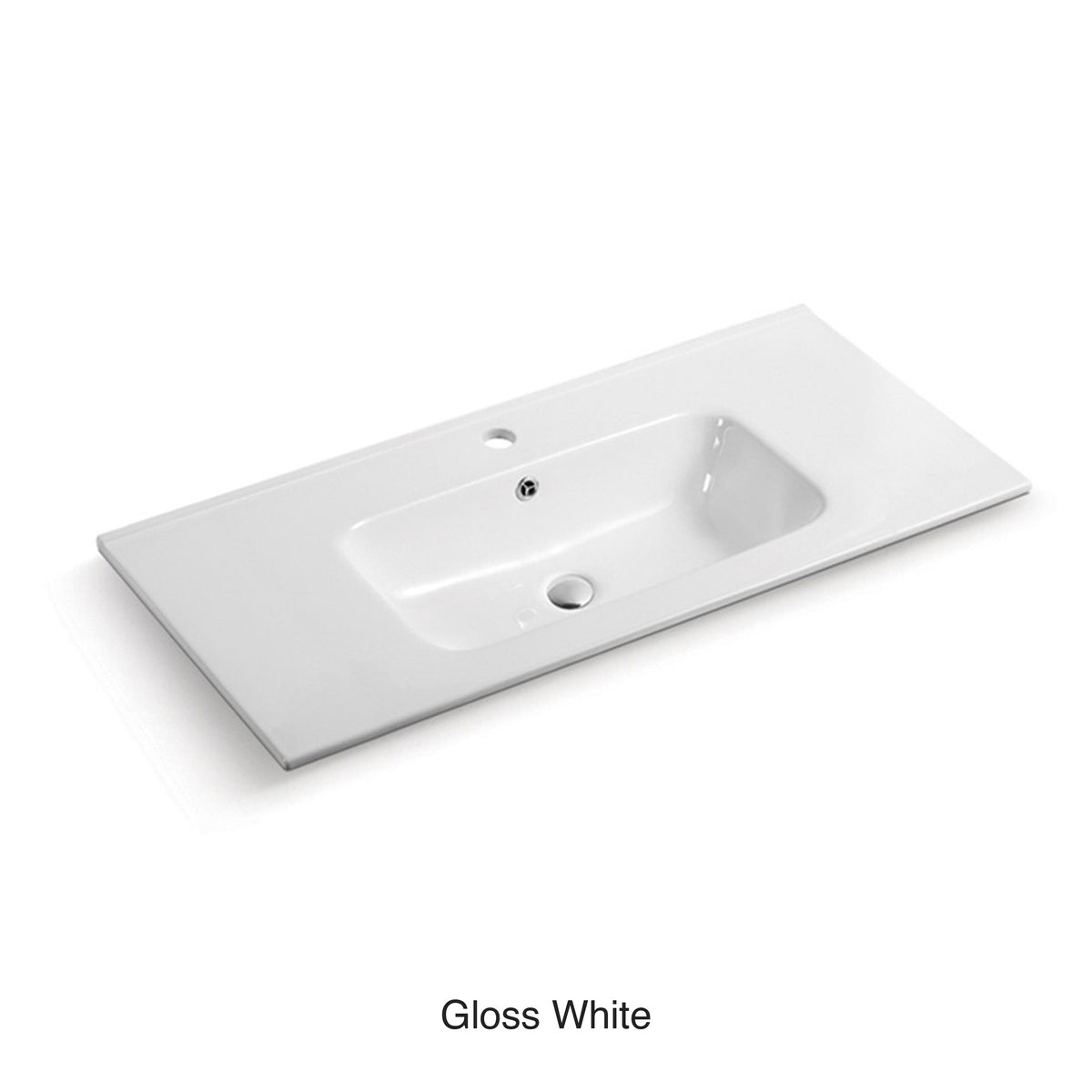 Lukka Crete Ceramic Top 900mm vanity top in gloss white porcelain by Tilemall, integrated rectangular basin with tap hole