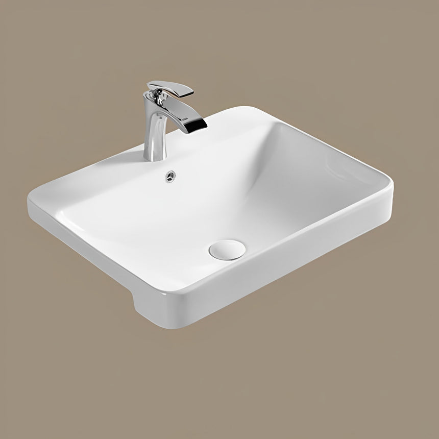 Lukka Kliff 585x460mm 585x460x170mm gloss white ceramic semi-recess basin by Tilemall with chrome tap