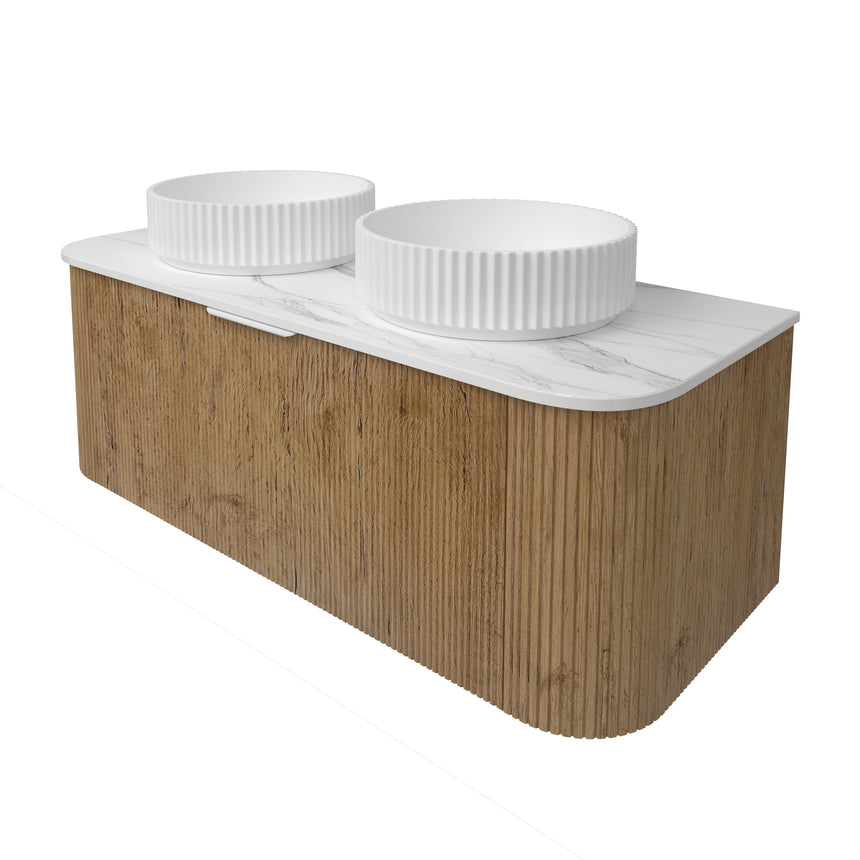 Agena Fluted Wood Grain Wall Hung Cabinet Prime Oak