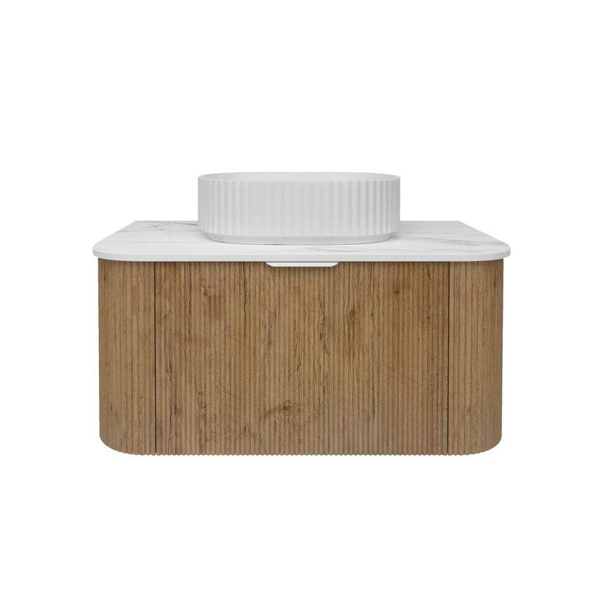 Agena Fluted Wood Grain Wall Hung Cabinet Prime Oak