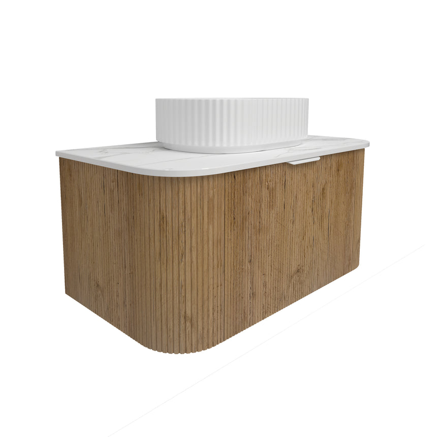 Agena Fluted Wood Grain Wall Hung Cabinet Prime Oak