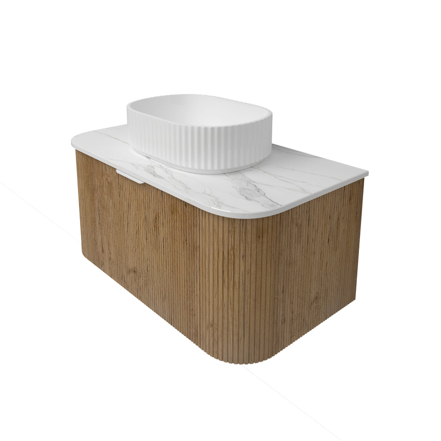 Agena Fluted Wood Grain Wall Hung Cabinet Prime Oak