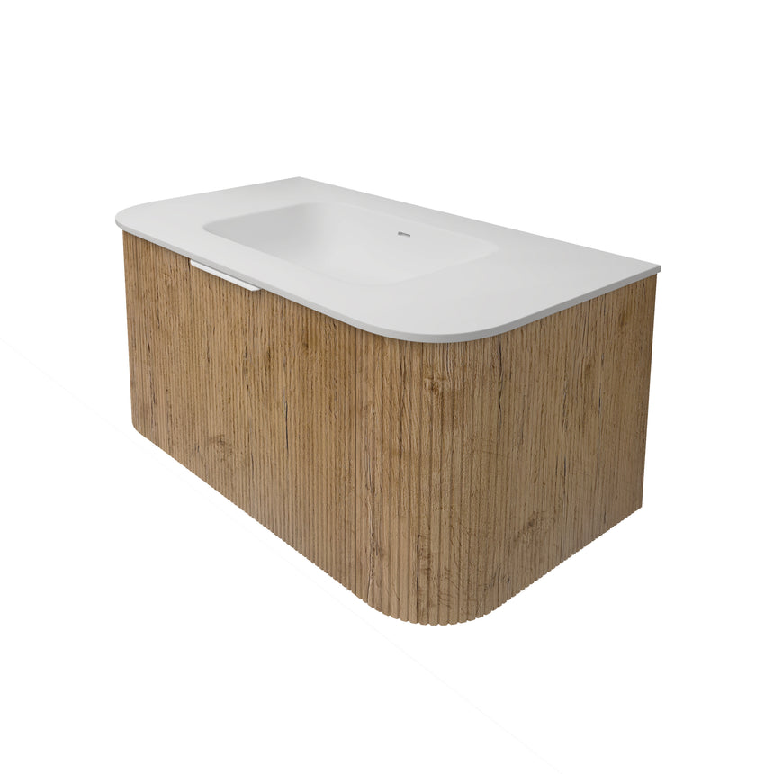 Agena Fluted Wood Grain Wall Hung Cabinet Prime Oak