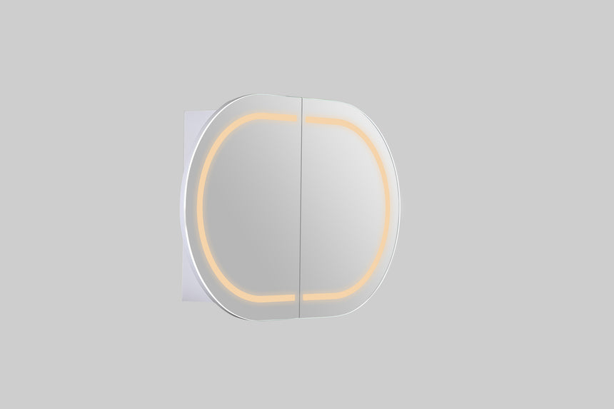 Lukka Allison matte white triple-door LED shaving cabinet with warm amber LED edge by Tilemall