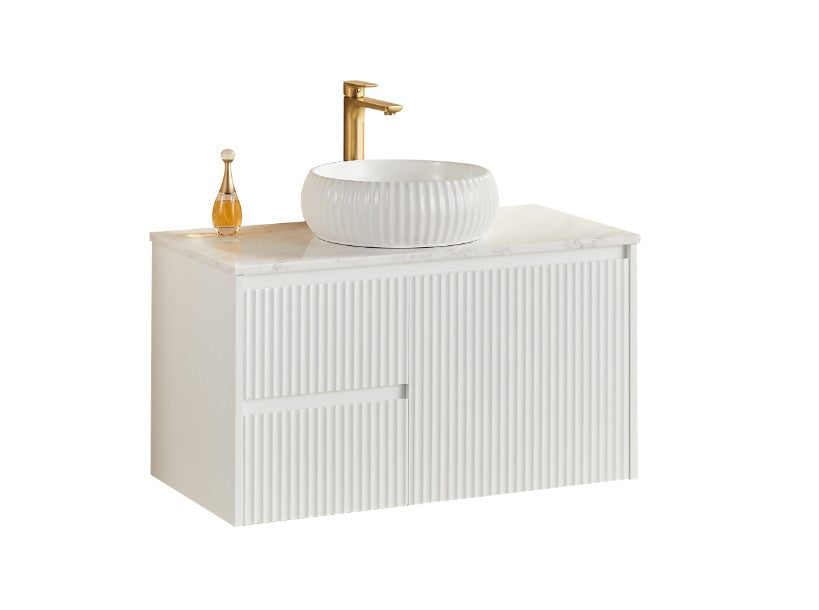Crete Modern Matte White wall hung cabinet – 900mm / Left Hand Drawer – product view 3