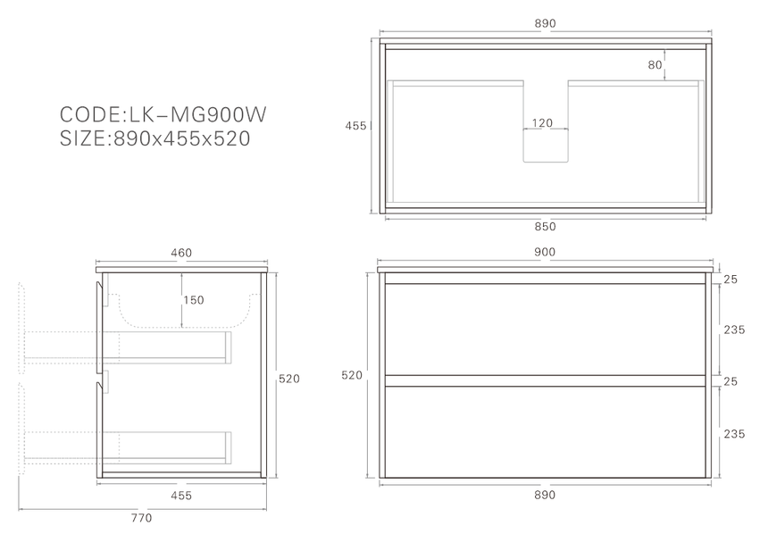 Gladstone Modern Wall Hung Vanity Mocha Oak