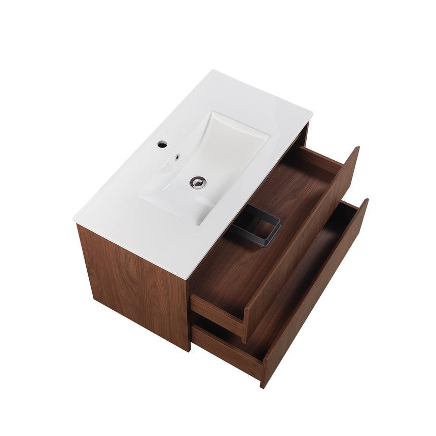 Gladstone Modern Wall Hung Vanity Mocha Oak
