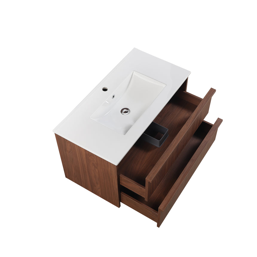 Ridgewood Modern Wall Hung Vanity Mocha Oak