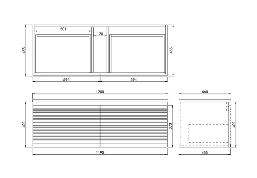 Sedona Fluted Wall Hung Cabinet Matte Black