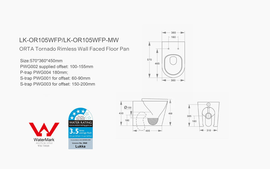 Lukka Orta Tornado Rimless Toilet Suite by Tilemall