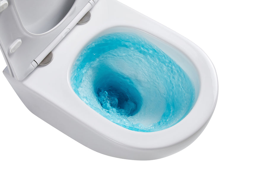 Lukka Procida toilet bowl showing tornado flush action and rimless interior design by Tilemall