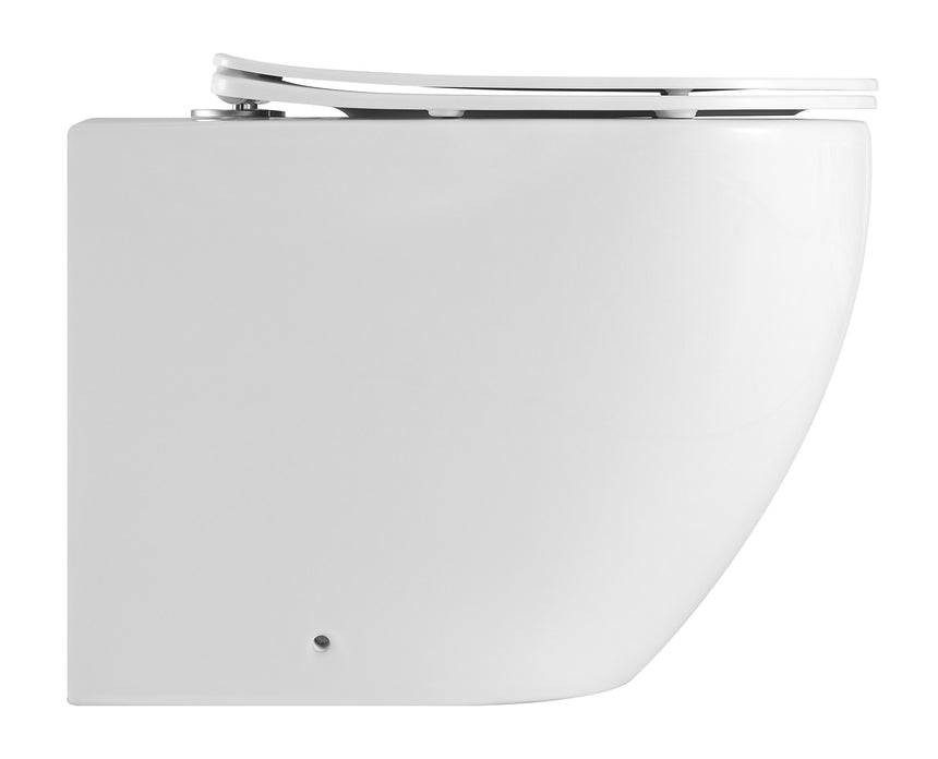 Lukka Procida side view of Procida toilet pan showing seat and wall-faced mounting by Tilemall