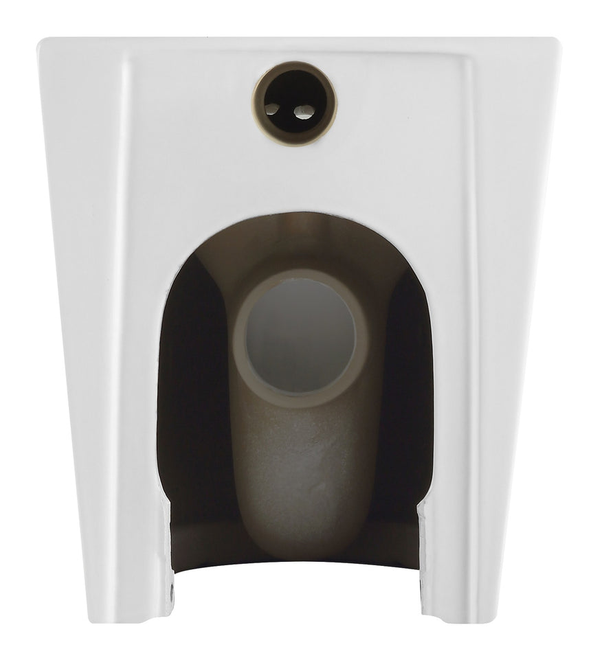Lukka Procida front view of Procida floor pan showing rimless bowl opening and dual evacuation ports by Tilemall