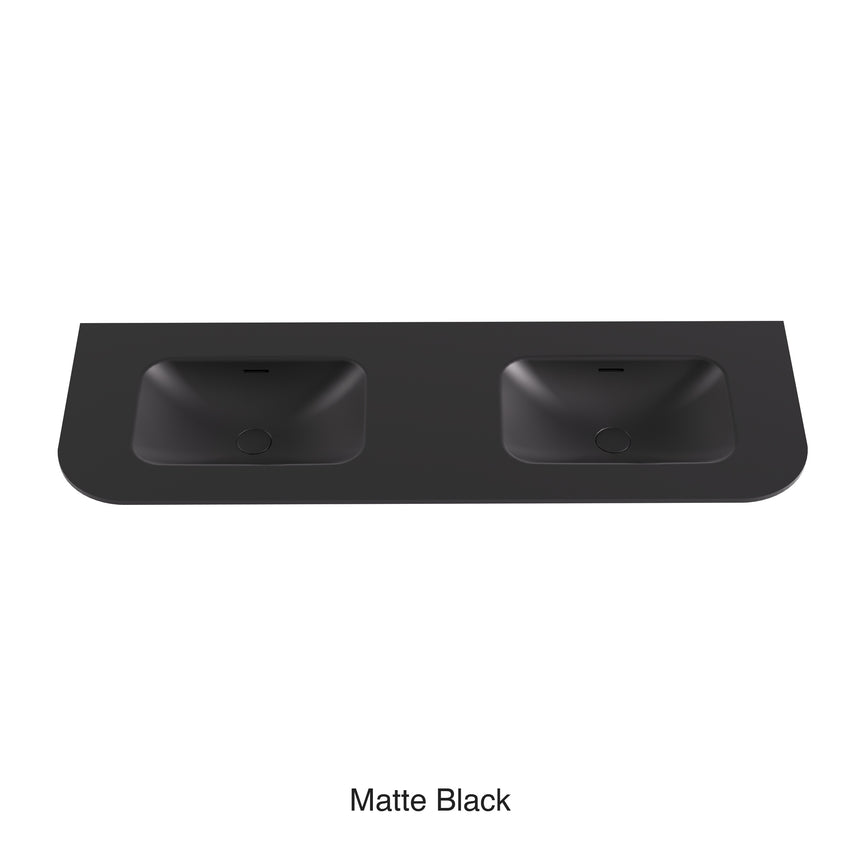Aruro Solid Surface Stone Basin 12 O'clock Taphole positioned at the back Double Bowl Matte Black 1500mm