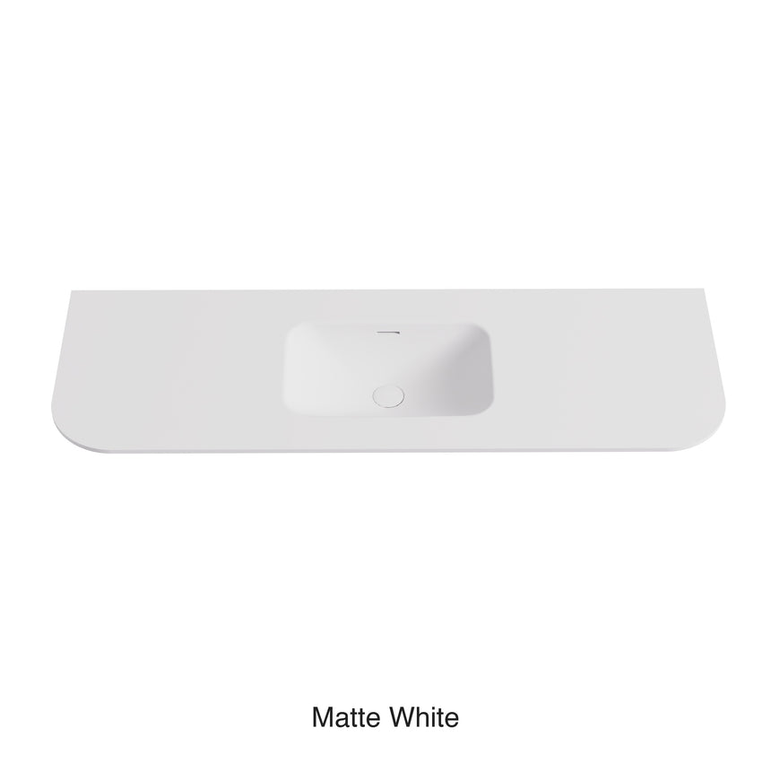 Aruro Solid Surface Stone Basin 12 O'clock Taphole positioned at the back Matte White 1500mm
