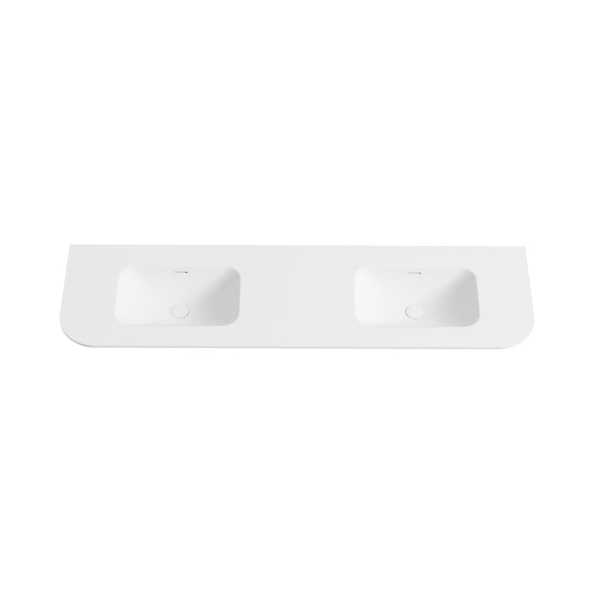 Aruro Solid Surface Stone Basin 12 O'clock Taphole positioned at the back Double Bowl Matte White 1800mm