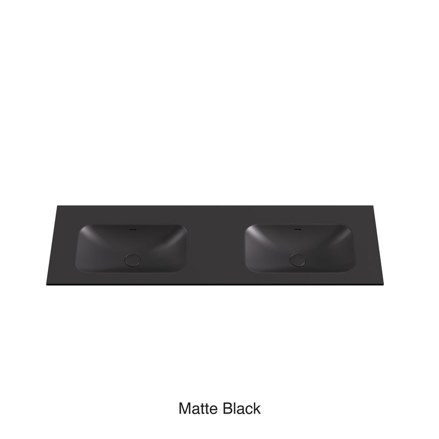 Chasey Solid Surface Stone Basin 12 O'clock Semi Drilled at the back Double Bowl Matte Black 1500mm