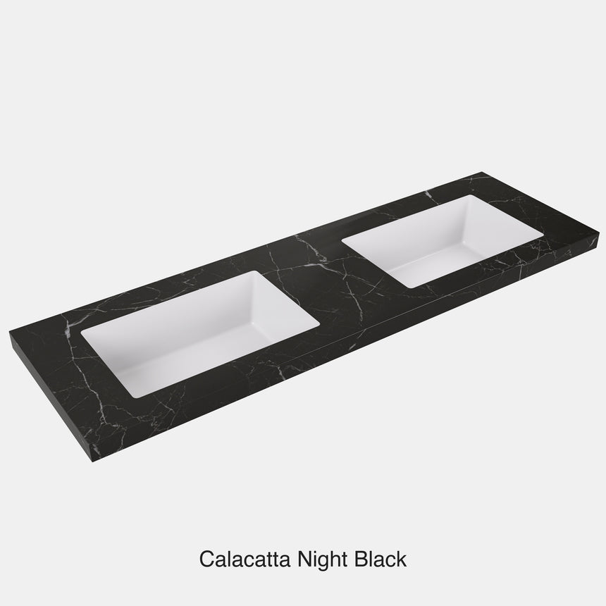 Calacatta Night Black Sintered Stone semless joined with fine ceramic basin Stone thickness 50mm Double Bowl No tap hole 1500mm