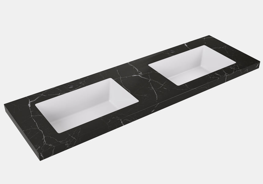 Calacatta Night Black Sintered Stone semless joined with fine ceramic basin Stone thickness 50mm Single Bowl No tap hole 750mm