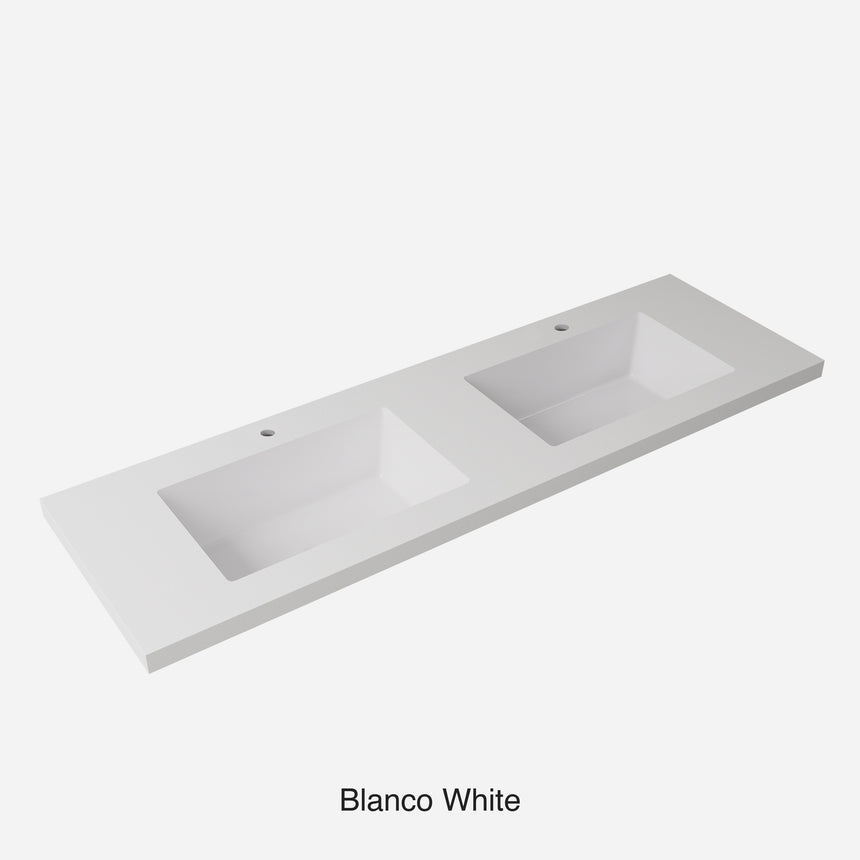Blanco White Sintered Stone Seamless Joined with Fine Ceramic Basin Stone thickness 40mm Double Bowl 12 O'clock tap hole
