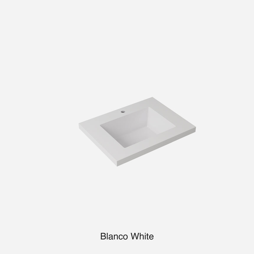 Blanco White Sintered Stone Seamless Joined with Fine Ceramic Basin Stone thickness 40mm Single Bowl 12  O'clock tap hole