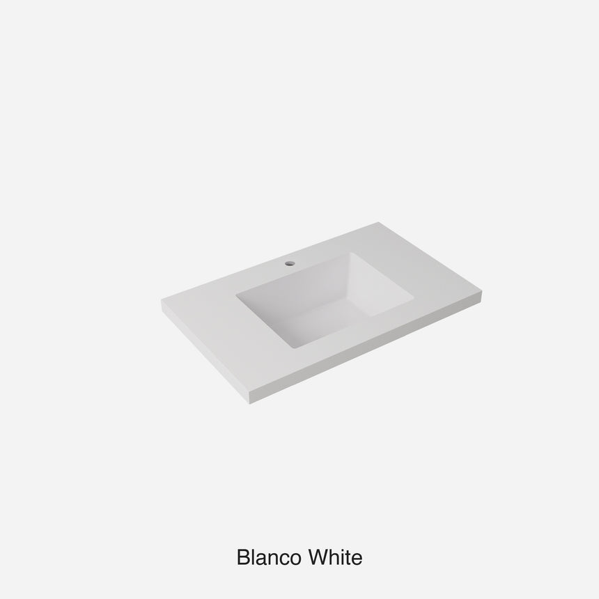 Blanco White Sintered Stone Seamless Joined with Fine Ceramic Basin Stone thickness 40mm Single Bowl 12  O'clock tap hole