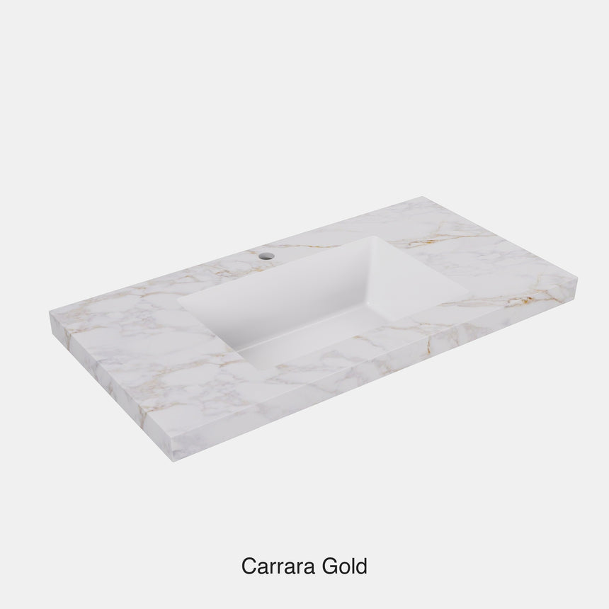 Carrara Gold Sintered Stone semless joined with fine ceramic basin Stone thickness 50mm Single Bowl 12 O'clock tap hole 1200mm