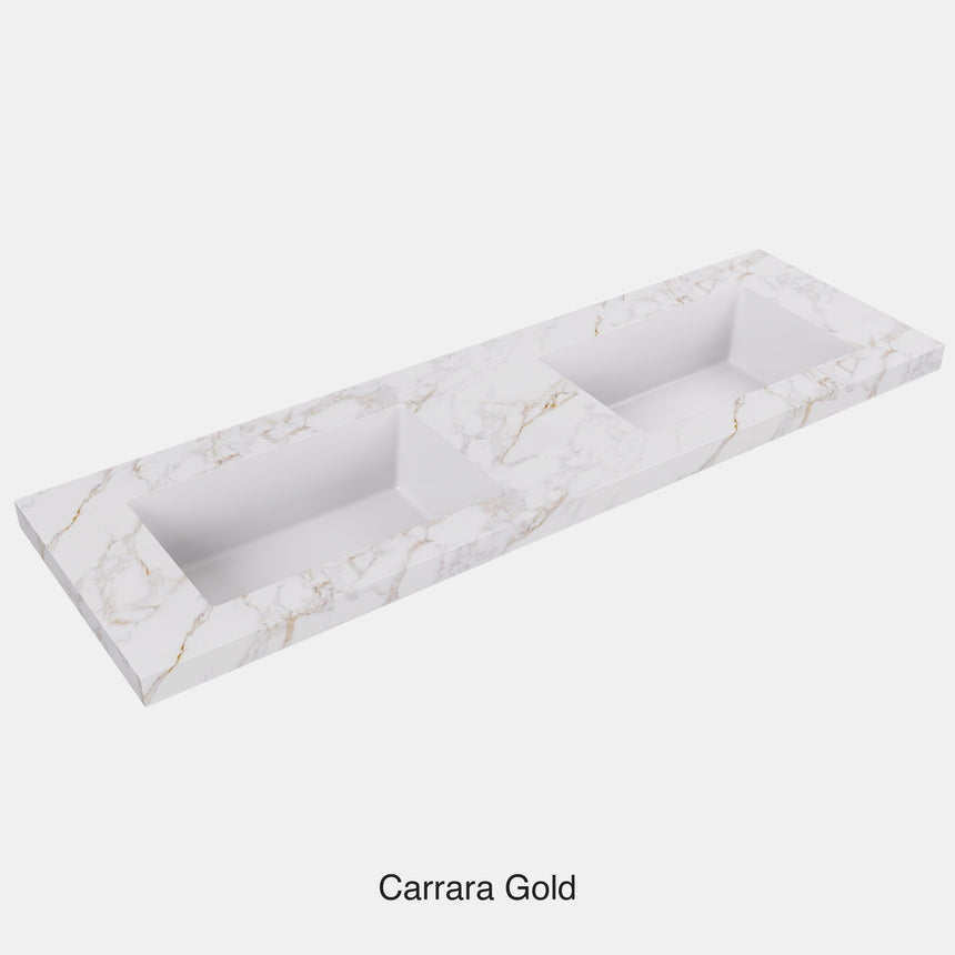 Carrara Gold Sintered Stone semless joined with fine ceramic basin Stone thickness 50mm Double Bowl No tap hole 1500mm