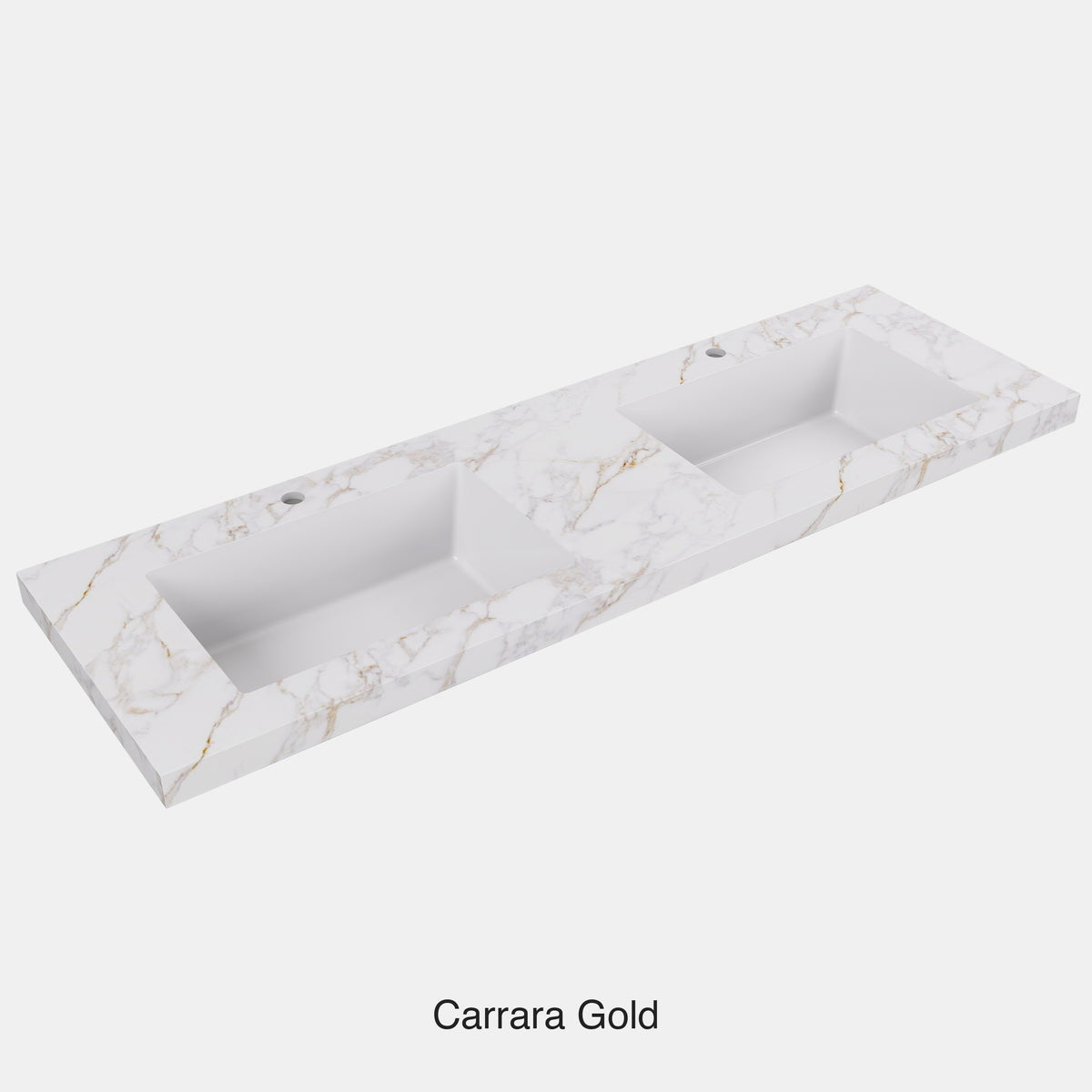 Carrara Gold Sintered Stone seamless joined with fine ceramic basin Stone thickness 50mm Double Bowl 12 O'clock tap hole 1500mm