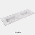 Carrara Gold Sintered Stone semless joined with fine ceramic basin Stone thickness 50mm Double Bowl 12 O'clock tap hole 1500mm