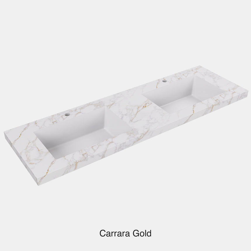 Carrara Gold Sintered Stone semless joined with fine ceramic basin Stone thickness 50mm Double Bowl 12 O'clock tap hole 1500mm