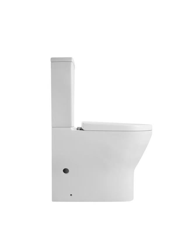 Side view of Lukka Verona Tornado toilet showing rimless bowl and cistern connection by Tilemall