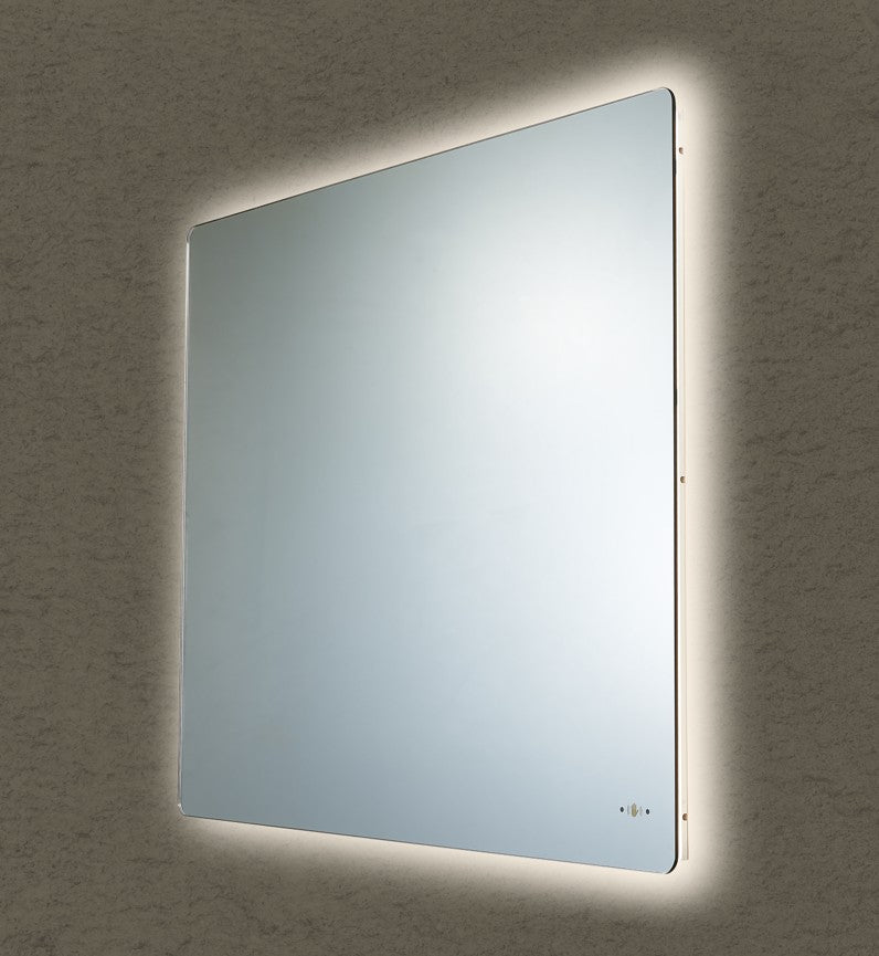 Lukka Recta 1500x800mm LED frameless mirror by Tilemall mounted vertically with back-lit edge detail