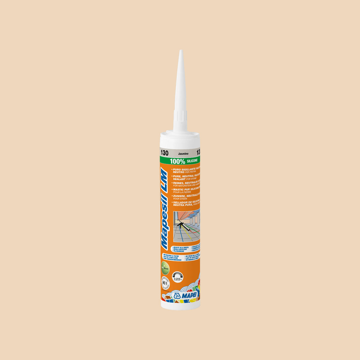 Mapei Silicone LM 310ml 132 beige 310ml cartridge by Tilemall, 100% silicone sealant with applicator nozzle