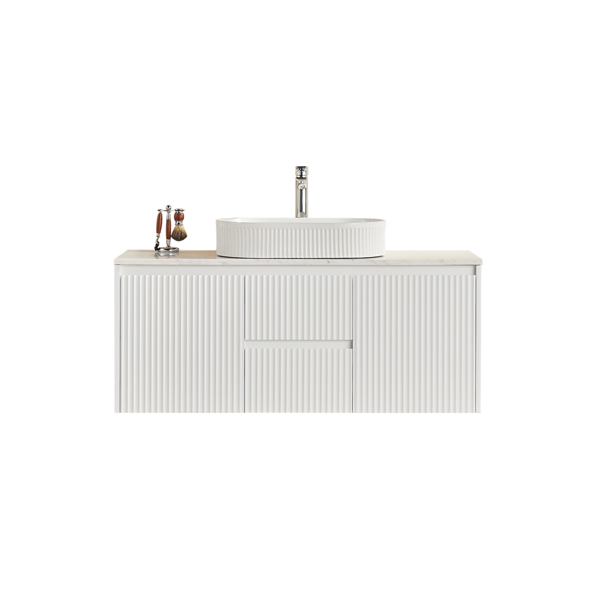 Crete Modern Matte White wall hung cabinet – 1200mm / Middle Drawer – product view 3