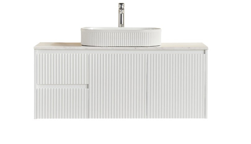 Crete Modern Matte White wall hung cabinet – 1200mm / Left Hand Drawer – product view 3